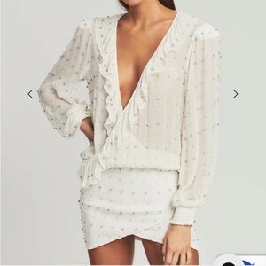 Retrofete White Mini Dress with Silver Accents